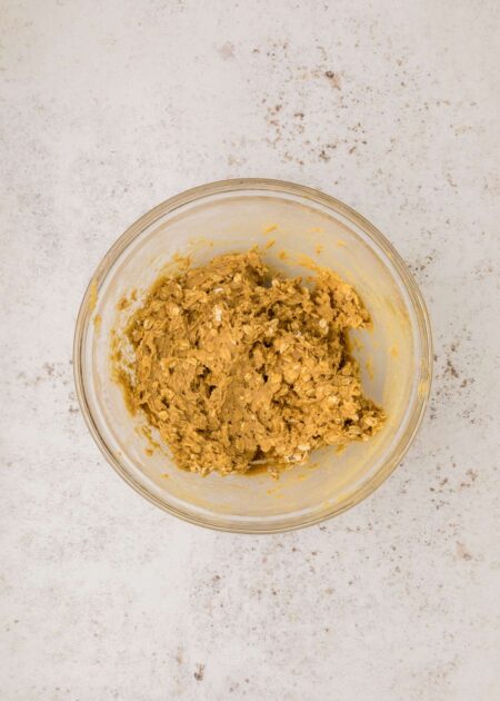 oatmeal cookie dough in a mixing bowl.