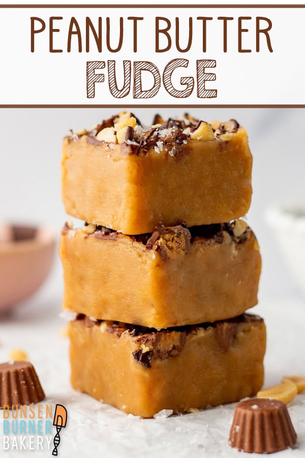 Turn a jar of peanut butter into something special with this ultra-creamy Peanut Butter Fudge topped with melted chocolate, mini Reese’s, and a pinch of sea salt for the perfect sweet and salty bite.