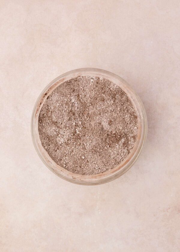 dry ingredients for a cake in a mixing bowl.