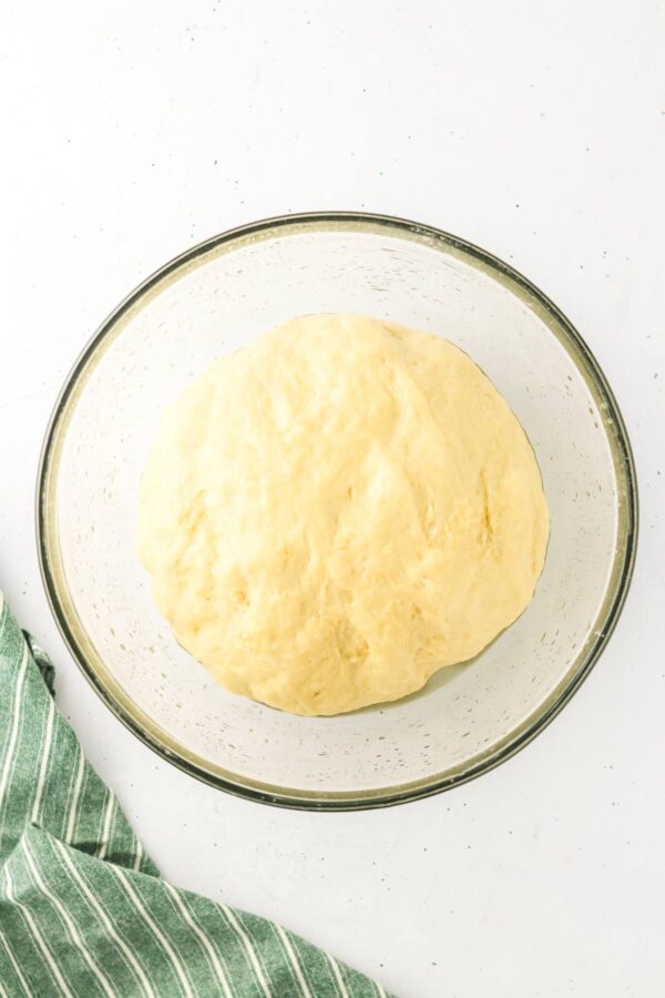 challah dough following the first rise, doubled in size.