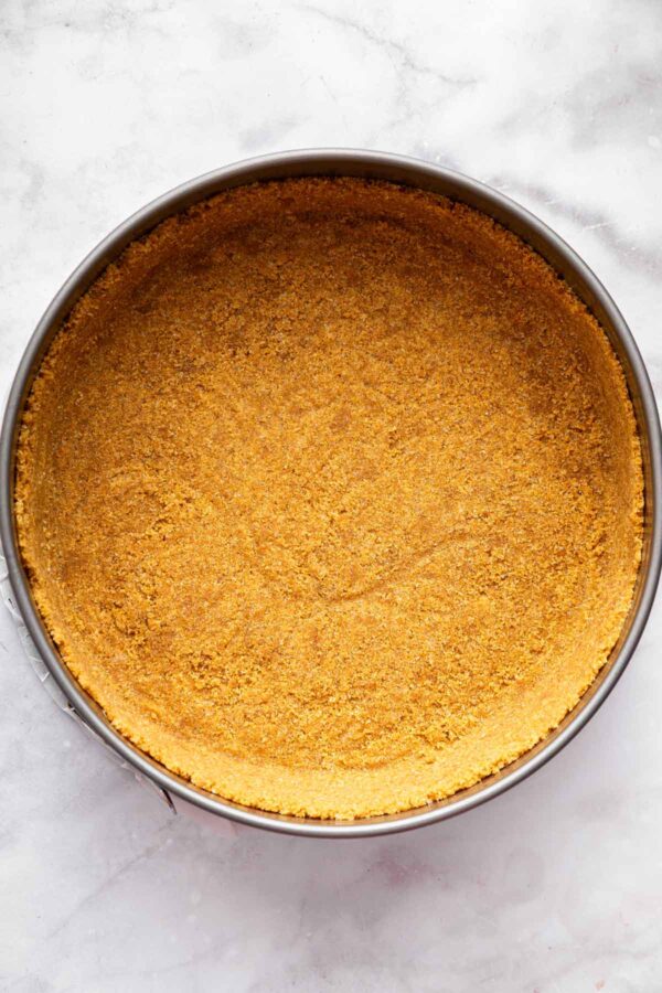 graham cracker crust pressed into a springform pan.