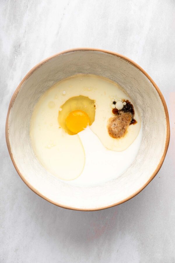 egg, buttermilk, and oil in a mixing bowl.