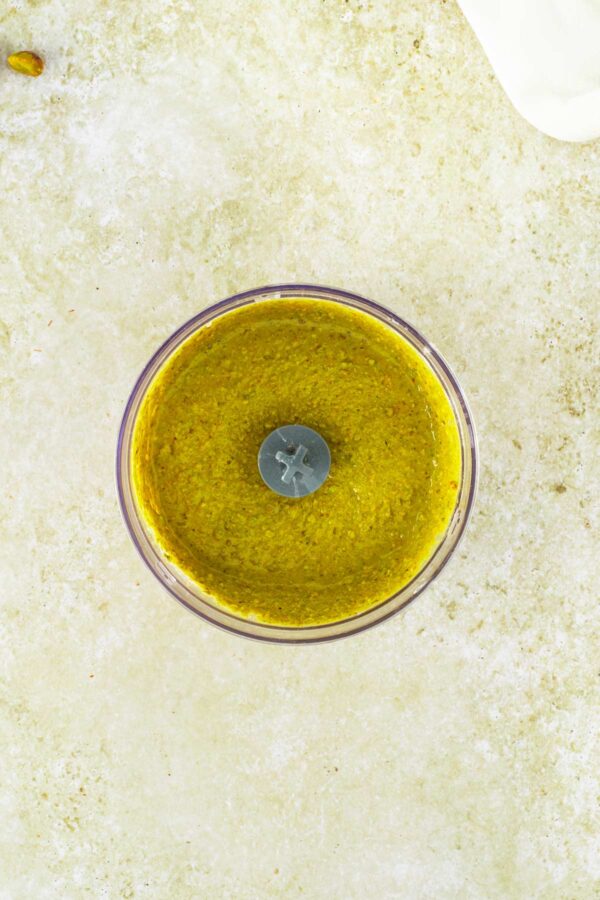 smooth and creamy pistachio cream in a food processor.