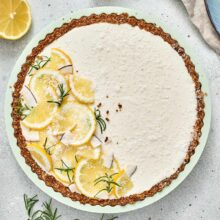 no bake lemon coconut tart in a graham cracker coconut crust.