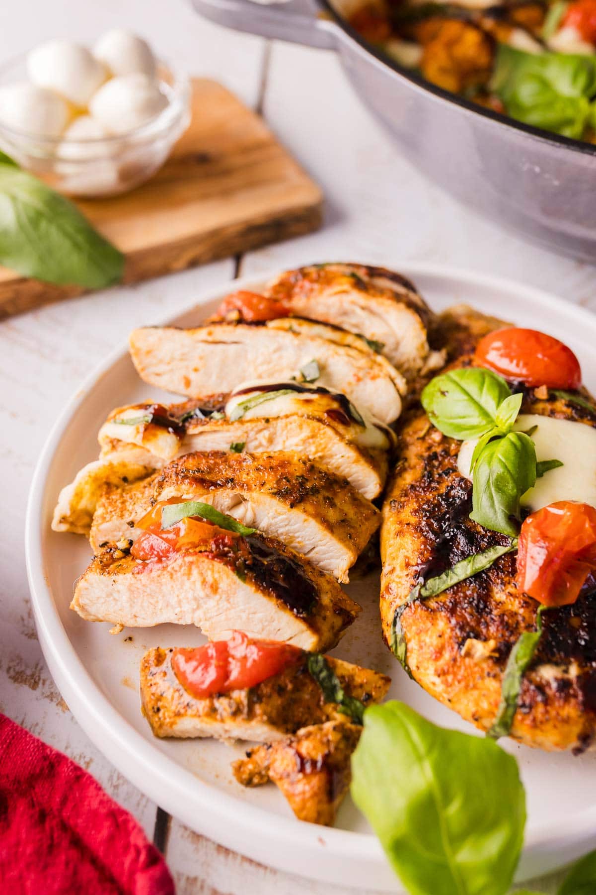 juicy seared chicken breast cut into thick slices.