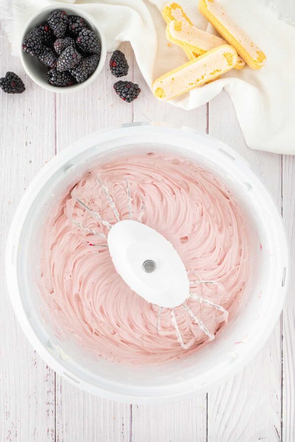 whipped mascarpone, cream cheese, and blackberry sauce.