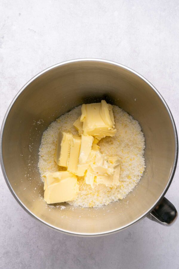 creaming together butter with sugar and lemon zest.