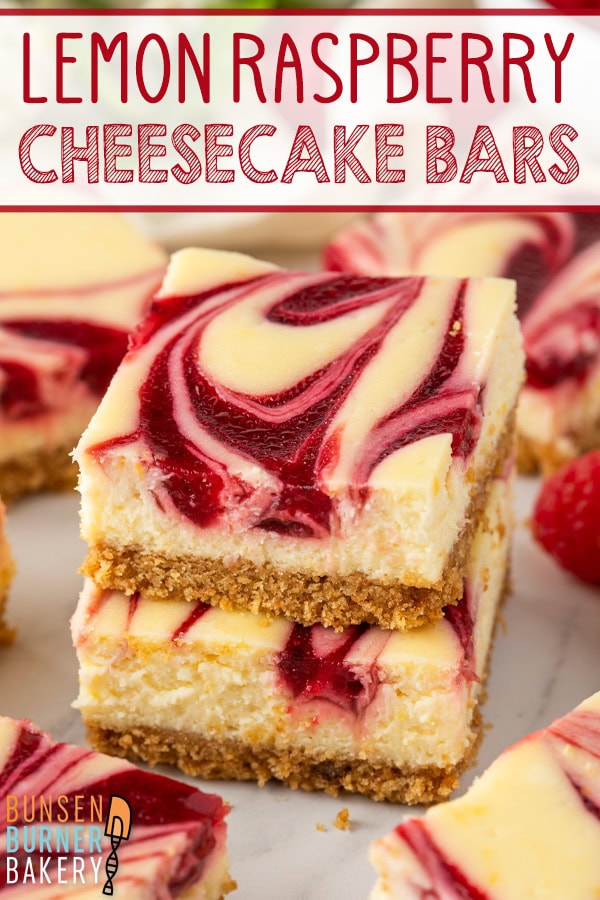 Fresh lemon zest and homemade raspberry sauce give these Lemon Raspberry Cheesecake Bars the best sweet-tart flavor in every creamy bite.