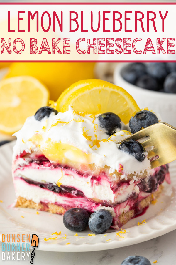 No-Bake Lemon Blueberry Cheesecake layers fluffy lemon cream, homemade blueberry filling, and lemon curd over a graham cracker crust for a cool, creamy summer dessert.