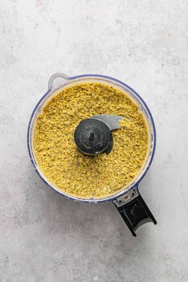 coarsly ground pistachios in a food processor.