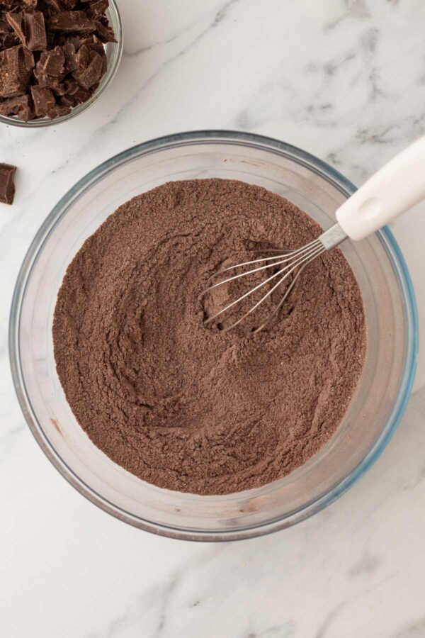 dry ingredients to make chocolate cupcakes.