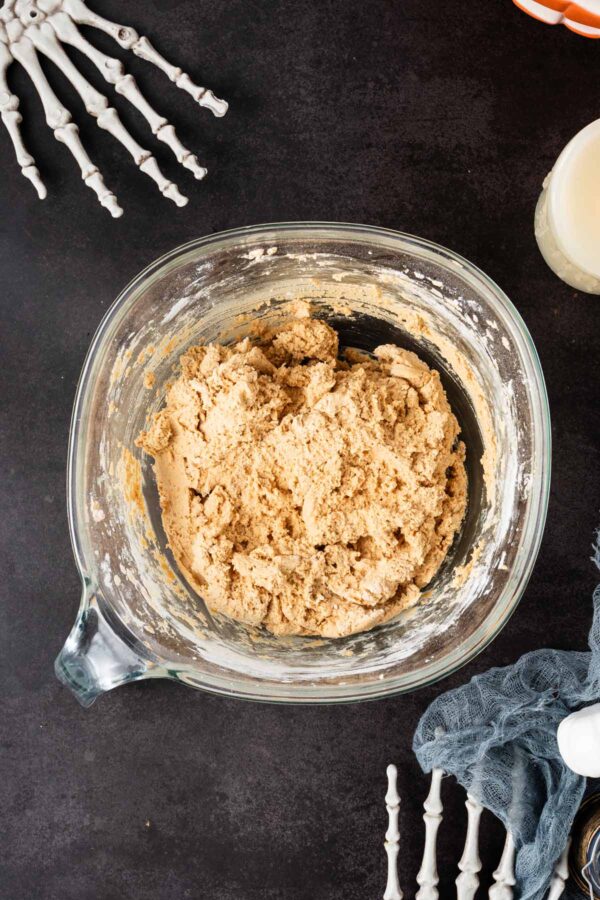cookie dough in a mixing bowl.