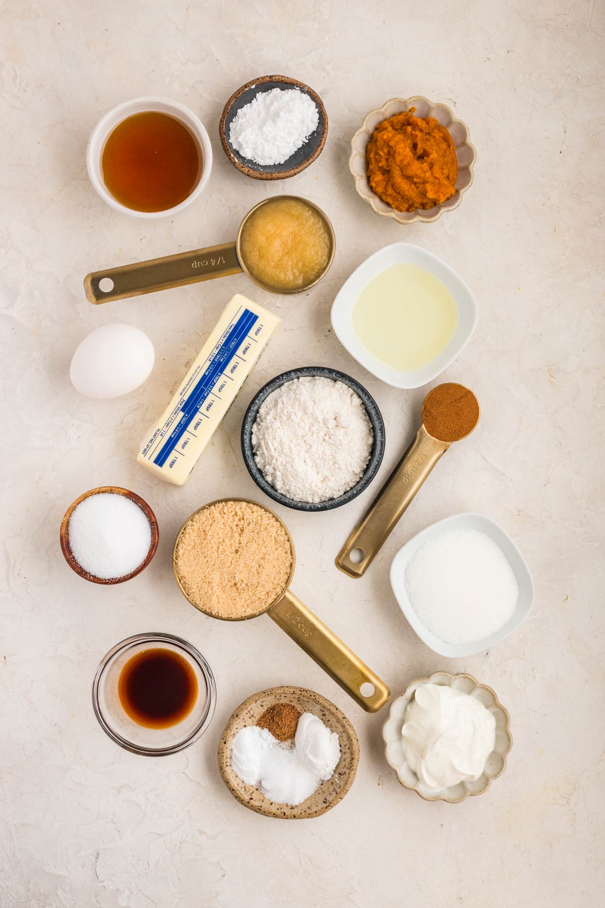 overhead view of ingredients used to make pumpkin coffee cake.