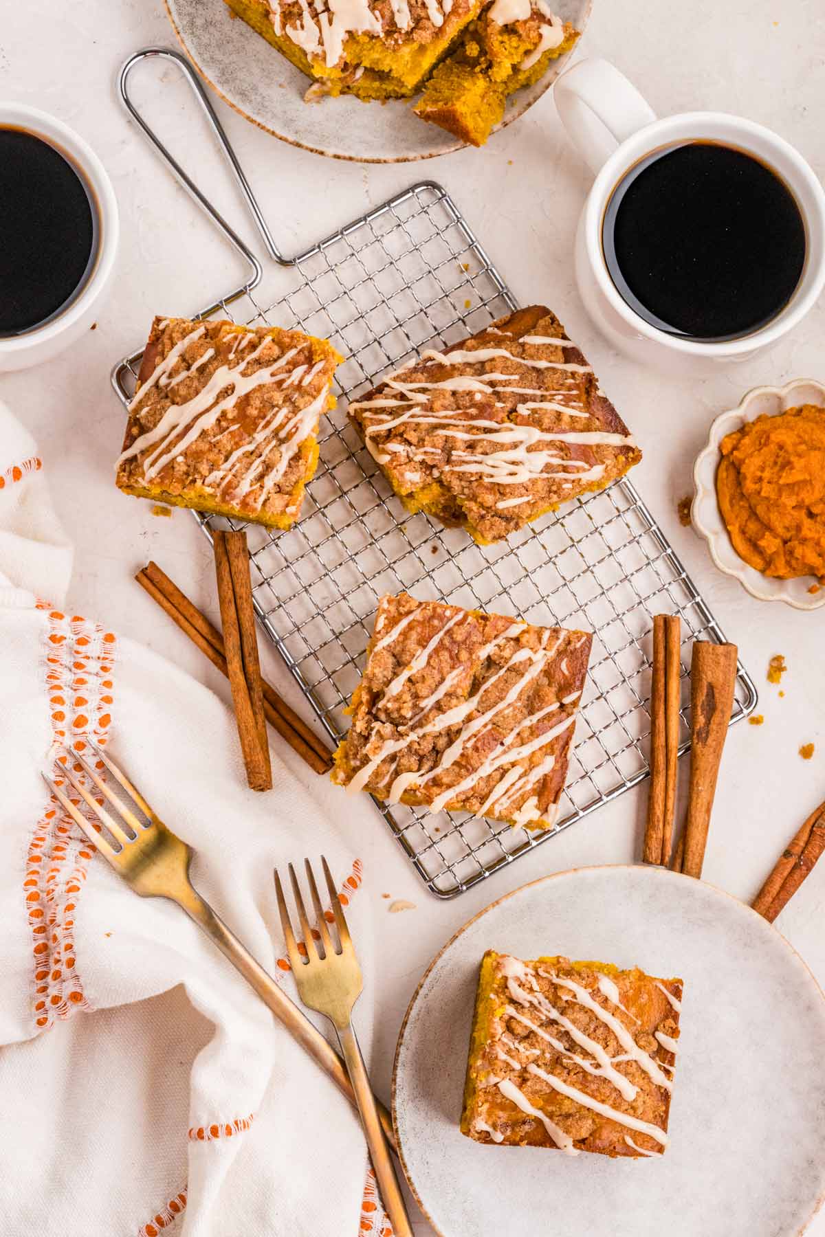 squares of a maple glazed pumpkin coffee cake.